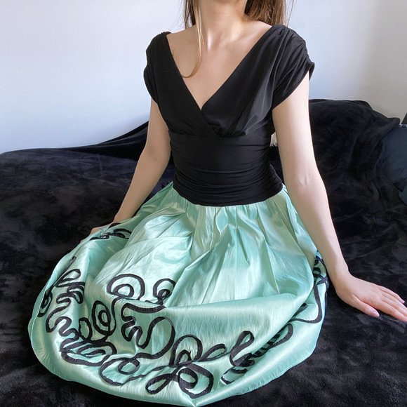 Dressbarn Black & Mint Dress - Size 4 - Picture 1 of 9